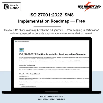 ISO 27001 ISMS Implementation Roadmap template — 12-phase plan to certification